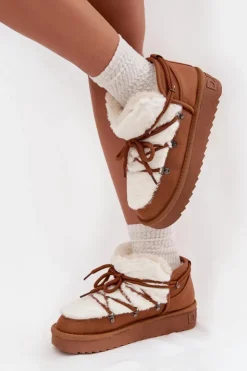 Damskie D.Franklin Niskie Śniegowce Na Platformie Z Futerkiem DFSH370011 Camel