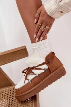 Damskie D.Franklin Niskie Śniegowce Na Platformie Z Futerkiem DFSH370011 Camel