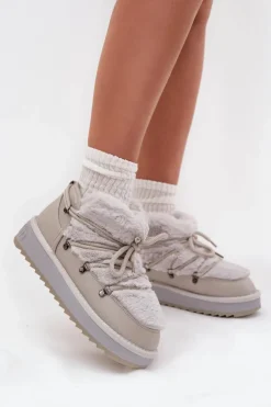 D.Franklin Niskie Śniegowce Na Platformie Z Futerkiem DFSH370011 Jasnoszare Szary