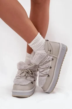 D.Franklin Niskie Śniegowce Na Platformie Z Futerkiem DFSH370011 Jasnoszare Szary