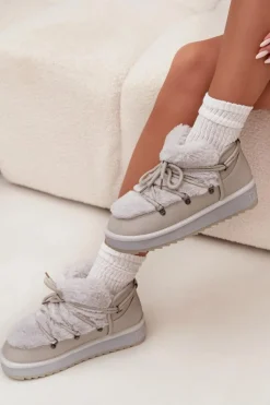 D.Franklin Niskie Śniegowce Na Platformie Z Futerkiem DFSH370011 Jasnoszare Szary