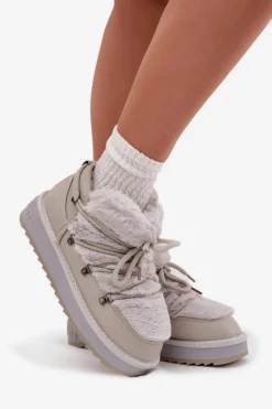 D.Franklin Niskie Śniegowce Na Platformie Z Futerkiem DFSH370011 Jasnoszare Szary