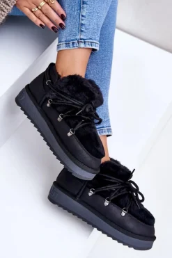 Damskie D.Franklin Niskie Śniegowce Na Platformie Z Futerkiem DFSH370011 Czarne