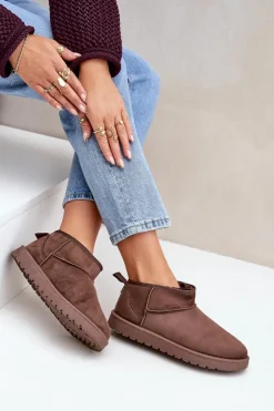 Damskie Boto Niskie Śniegowce Z Eko Zamszu Brązowe Nelsanna