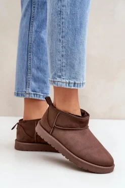 Damskie Boto Niskie Śniegowce Z Eko Zamszu Brązowe Nelsanna