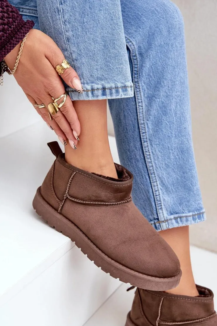 Damskie Boto Niskie Śniegowce Z Eko Zamszu Brązowe Nelsanna