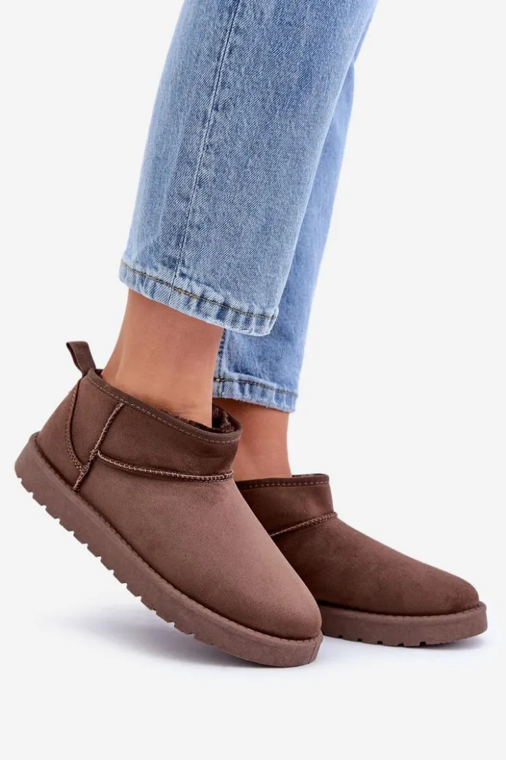 Damskie Boto Niskie Śniegowce Z Eko Zamszu Brązowe Nelsanna