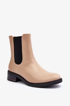 Damskie Boto Niskie Skórzane Botki Sztyblety Damskie Beżowe Tyber