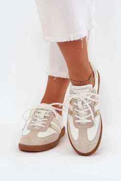 Online Boto Niskie Skórzane Sneakersy Damskie Biało-Złote Ismina