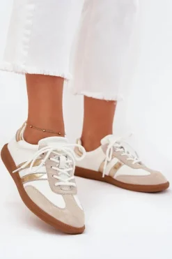 Online Boto Niskie Skórzane Sneakersy Damskie Biało-Złote Ismina
