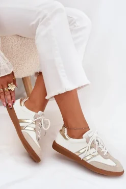 Online Boto Niskie Skórzane Sneakersy Damskie Biało-Złote Ismina