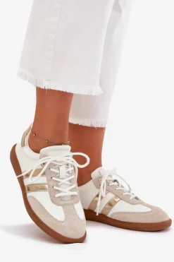 Online Boto Niskie Skórzane Sneakersy Damskie Biało-Złote Ismina