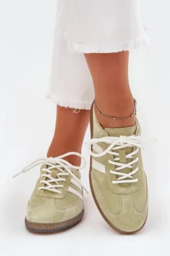 Boto Sneakersy Damskie*Niskie Skórzane Sneakersy Damskie Limonkowe Ismina