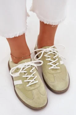 Boto Sneakersy Damskie*Niskie Skórzane Sneakersy Damskie Limonkowe Ismina