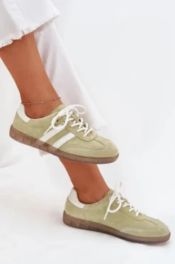 Boto Sneakersy Damskie*Niskie Skórzane Sneakersy Damskie Limonkowe Ismina