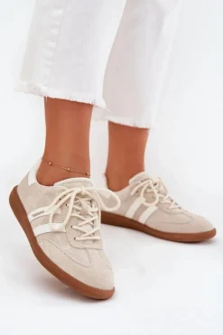 Boto Sneakersy Damskie*Niskie Skórzane Sneakersy Damskie Beżowe Ismina