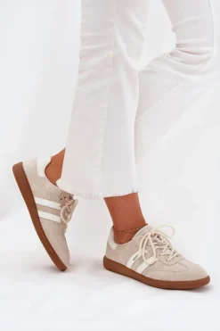 Boto Sneakersy Damskie*Niskie Skórzane Sneakersy Damskie Beżowe Ismina