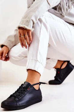 Outlet Big Star Shoes Niskie Skórzane Tenisówki Big Star JJ274006 Czarne Czarny