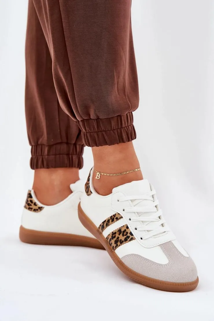 Boto Niskie Sneakersy Damskie Z Eko Skóry Panterka Białe Nonalorin Biały