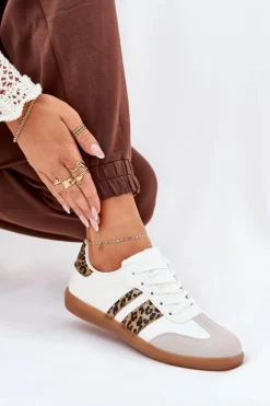 Boto Niskie Sneakersy Damskie Z Eko Skóry Panterka Białe Nonalorin Biały