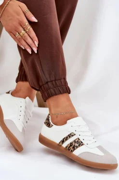 Boto Niskie Sneakersy Damskie Z Eko Skóry Panterka Białe Nonalorin Biały