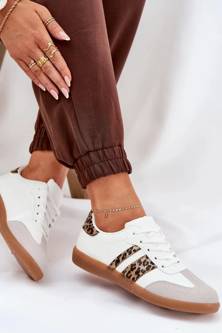 Boto Niskie Sneakersy Damskie Z Eko Skóry Panterka Białe Nonalorin Biały