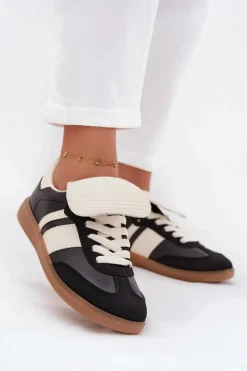 Damskie Boto Niskie Sneakersy Damskie Z Wywiniętym Językiem Czarne Ardira