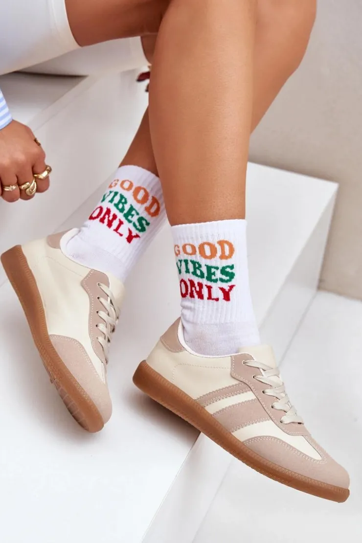 Damskie Boto Niskie Sneakersy Damskie Z Eko Skóry Beżowe Nonalorin