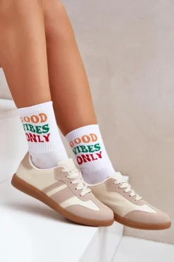 Damskie Boto Niskie Sneakersy Damskie Z Eko Skóry Beżowe Nonalorin