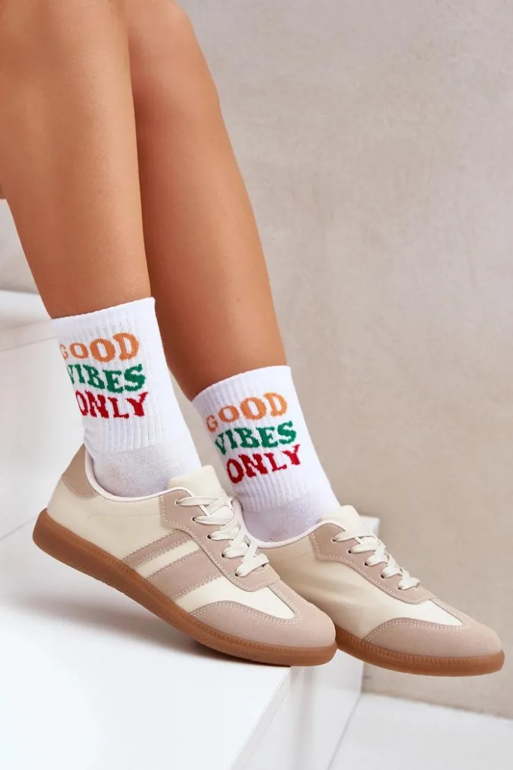 Damskie Boto Niskie Sneakersy Damskie Z Eko Skóry Beżowe Nonalorin