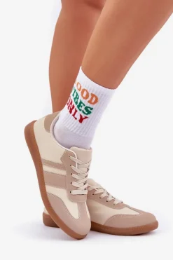 Damskie Boto Niskie Sneakersy Damskie Z Eko Skóry Beżowe Nonalorin