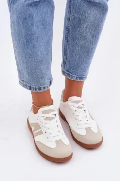 Damskie Boto Niskie Sneakersy Damskie Z Eko Skóry Biało-Beżowe Navidemi