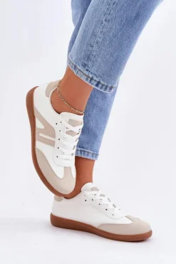 Damskie Boto Niskie Sneakersy Damskie Z Eko Skóry Biało-Beżowe Navidemi