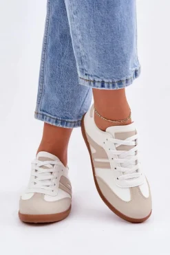 Damskie Boto Niskie Sneakersy Damskie Z Eko Skóry Biało-Beżowe Navidemi