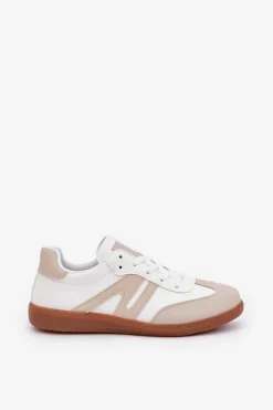 Damskie Boto Niskie Sneakersy Damskie Z Eko Skóry Biało-Beżowe Navidemi