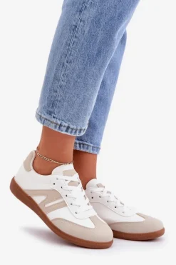 Damskie Boto Niskie Sneakersy Damskie Z Eko Skóry Biało-Beżowe Navidemi