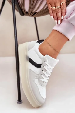 Best Evento Niskie Sneakersy Damskie Na Platformie Białe Telmira Biały