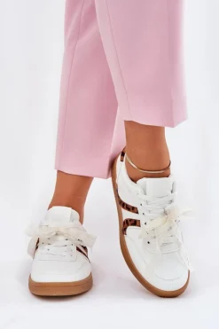 Damskie Boto Niskie Sneakersy Damskie Z Koronką Panterka Białe Zielle