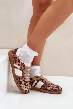 New Boto Niskie Sneakersy Damskie W Panterkę Brązowe Biklla