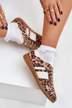 New Boto Niskie Sneakersy Damskie W Panterkę Brązowe Biklla