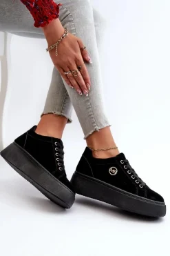 Damskie Boto Niskie Sneakersy Damskie Na Platformie Czarne Telirra