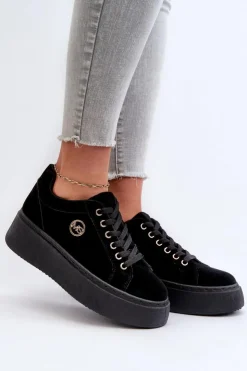 Damskie Boto Niskie Sneakersy Damskie Na Platformie Czarne Telirra