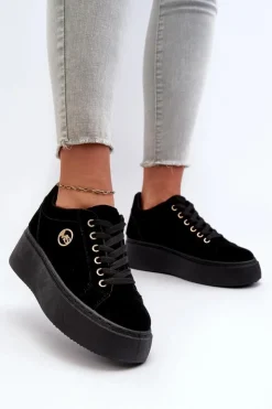 Damskie Boto Niskie Sneakersy Damskie Na Platformie Czarne Telirra