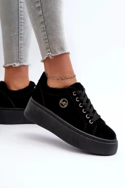 Damskie Boto Niskie Sneakersy Damskie Na Platformie Czarne Telirra