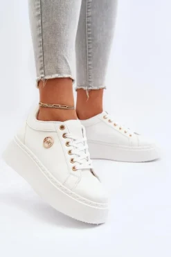 Damskie Boto Niskie Sneakersy Damskie Na Platformie Białe Telirra