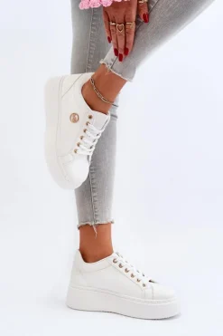 Damskie Boto Niskie Sneakersy Damskie Na Platformie Białe Telirra