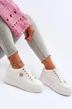 Damskie Boto Niskie Sneakersy Damskie Na Platformie Białe Telirra