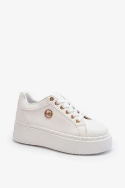 Damskie Boto Niskie Sneakersy Damskie Na Platformie Białe Telirra