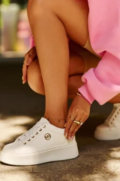 Damskie Boto Niskie Sneakersy Damskie Na Platformie Białe Telirra