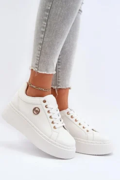 Damskie Boto Niskie Sneakersy Damskie Na Platformie Białe Telirra